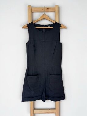 00 Theory Black Sleeveless Utility Pocket Shorts Romper Jumpsuit